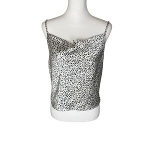 Blue Jasmine Womens Leopard Print‎ Cowl Neck Satin Camisole Top White Black L